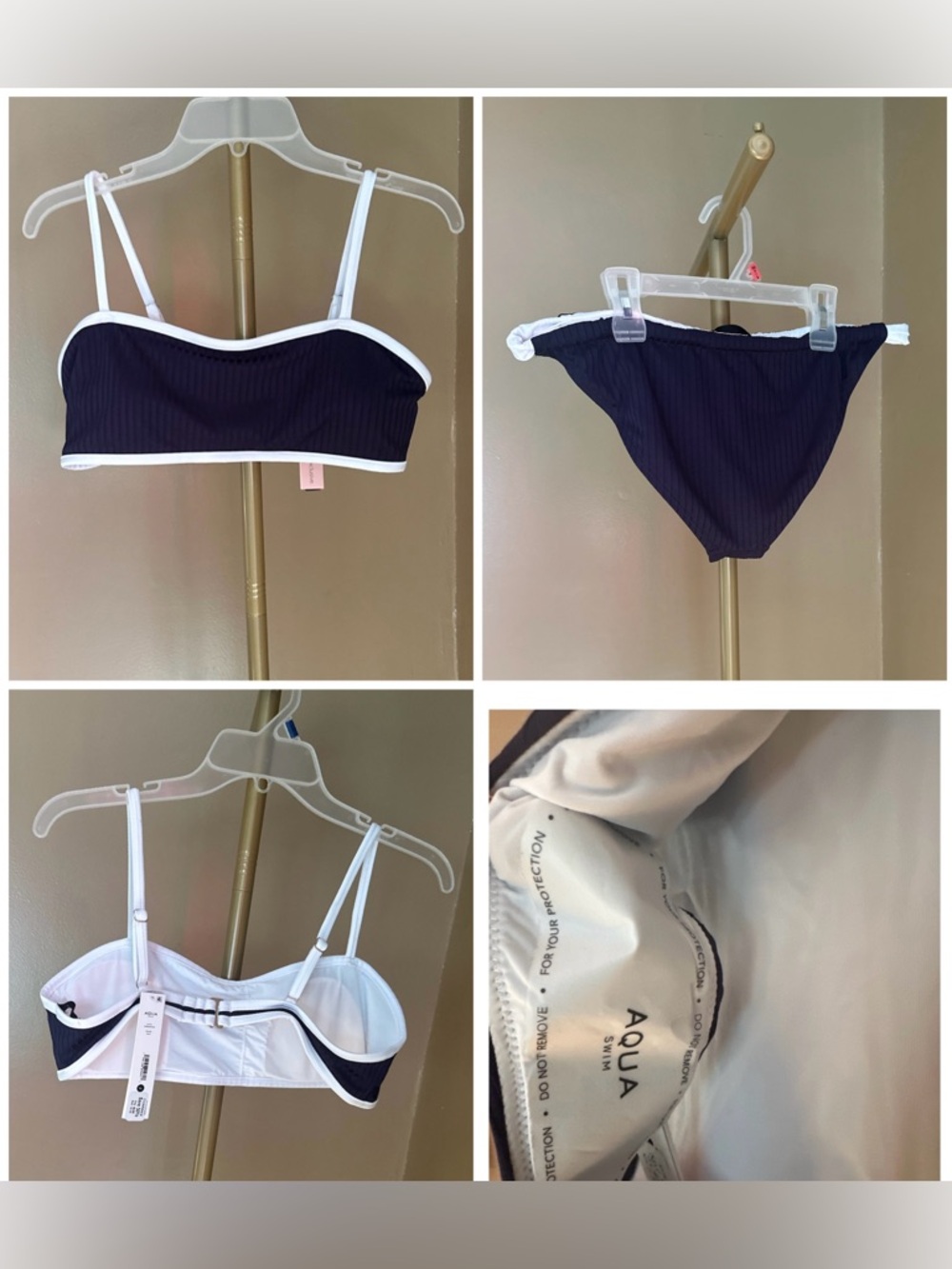 Aqua Navy Ribbed Bikini with White Trim set
